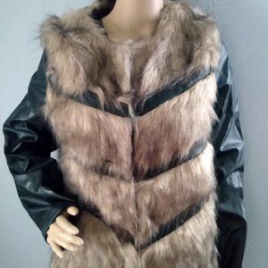 Fur With Leather Lanshifei Jacket-Black And Brown Jacket-New With Tag-Size XXXL